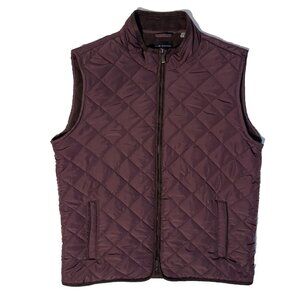 Elie Tahari Quilted Burgundy Zip Vest Fleece Lining Mock Collar Pockets Sz L